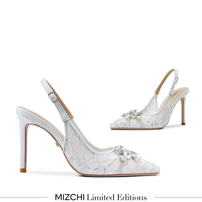 DIAMOND- ivory lace slingback