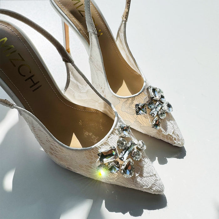DIAMOND- ivory lace slingback