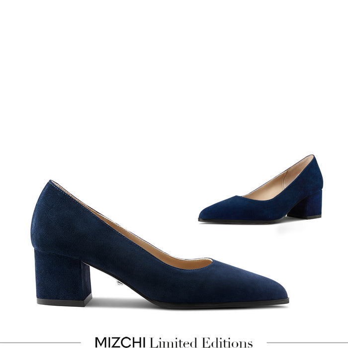 DIARA NAVY - suede chunky heel pumps