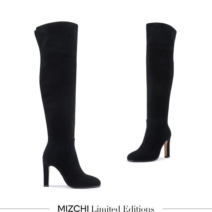 DORIAN - black suede over knee boots