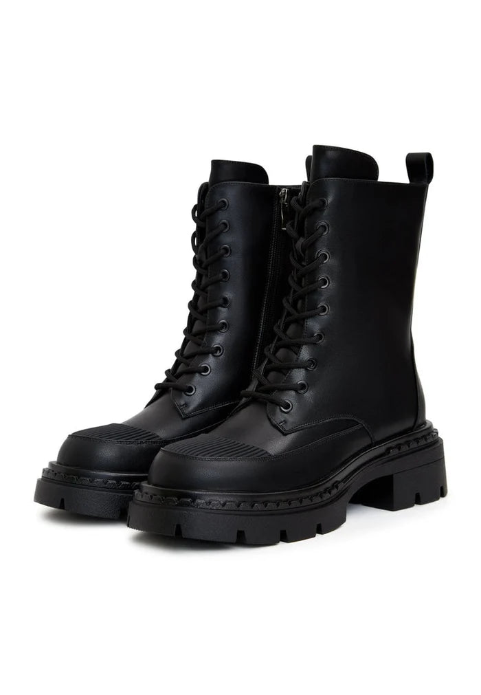 Stylish black lace-up ankle boots, elegant and fashionable footwear perfect for any occasion.