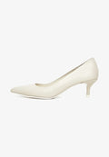 A pair of elegant luxe off white pumps, perfect as luxe heels or designer pumps for a white wedding ensemble.