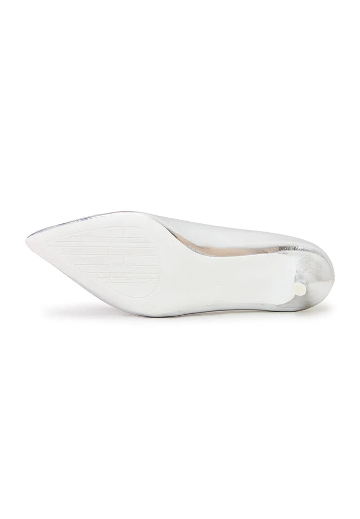 A pair of elegant silver pumps, perfect for adding a touch of luxury to any outfit.