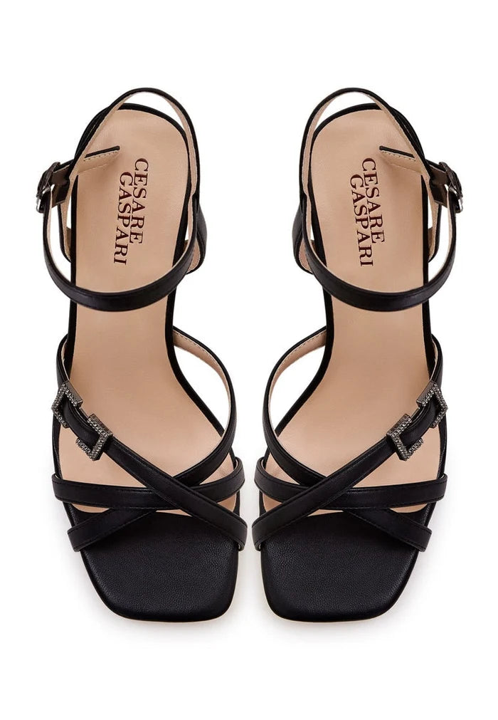 A stylish pair of black high heel fashion sandals to elevate any women's outfit.