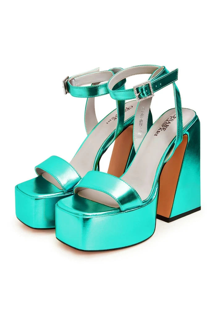 Step into elevated elegance with these luxurious designer green sandals, the perfect fashionable footwear for any occasion.