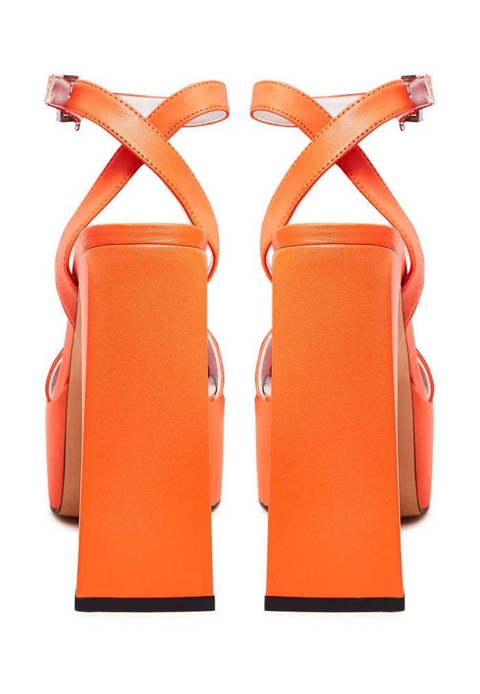 A pair of sophisticated orange high heel sandals, ideal for women's fashion, showcasing elegant footwear.