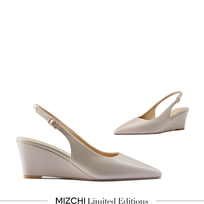 ELLIOT - beige leather slingback wedge