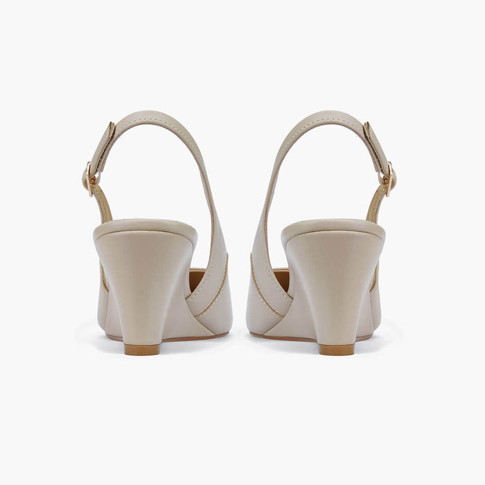 ELLIOT - beige leather slingback wedge