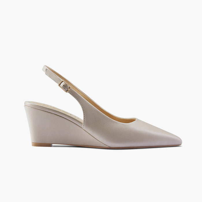 ELLIOT - beige leather slingback wedge