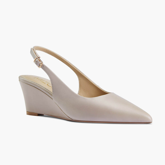 ELLIOT - beige leather slingback wedge