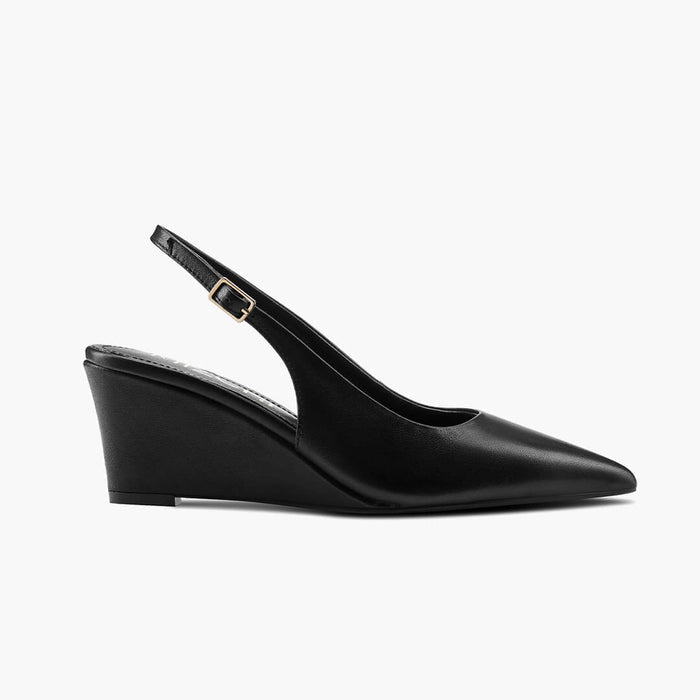 ELLIOT - black leather slingback wedge