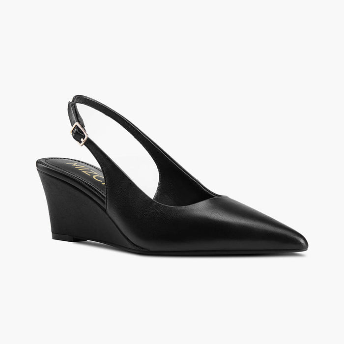 ELLIOT - black leather slingback wedge