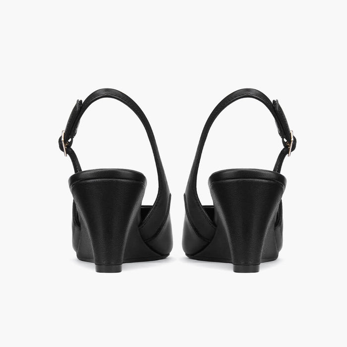 ELLIOT - black leather slingback wedge