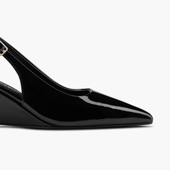 ELLIOT - black patent slingback wedge