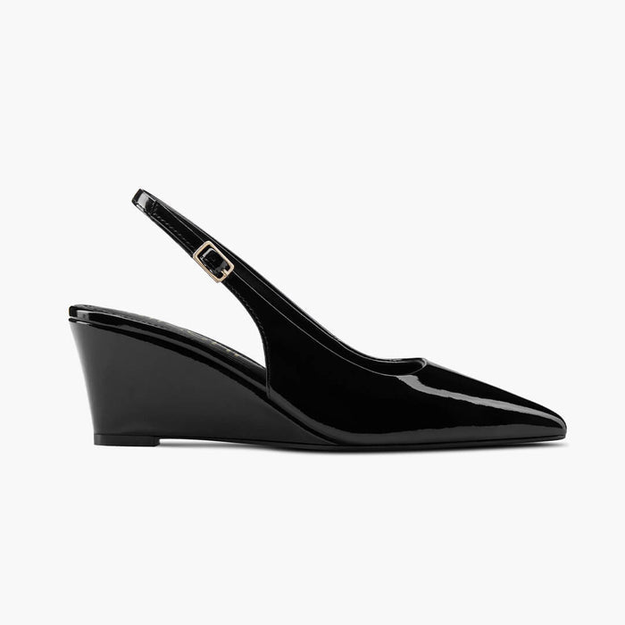 ELLIOT - black patent slingback wedge