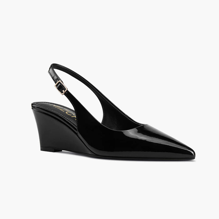 ELLIOT - black patent slingback wedge