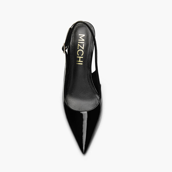 ELLIOT - black patent slingback wedge