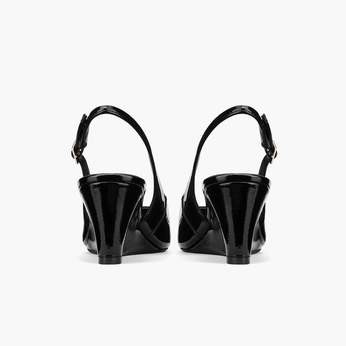 ELLIOT - black patent slingback wedge