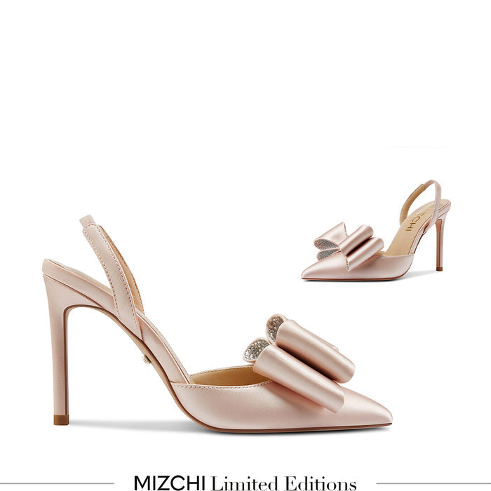 ELYSIA - beige satin bow slingback