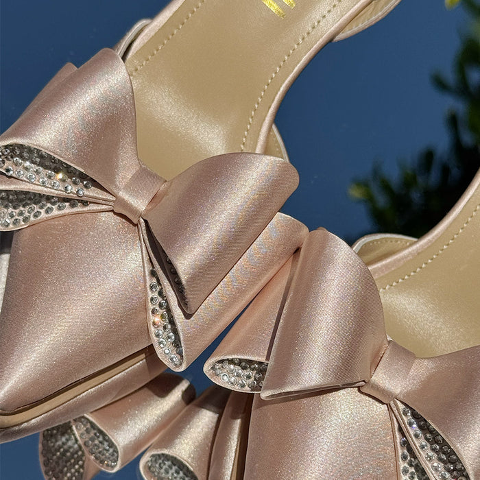 ELYSIA - beige satin bow slingback