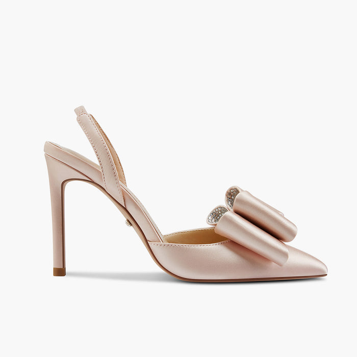 ELYSIA - beige satin bow slingback