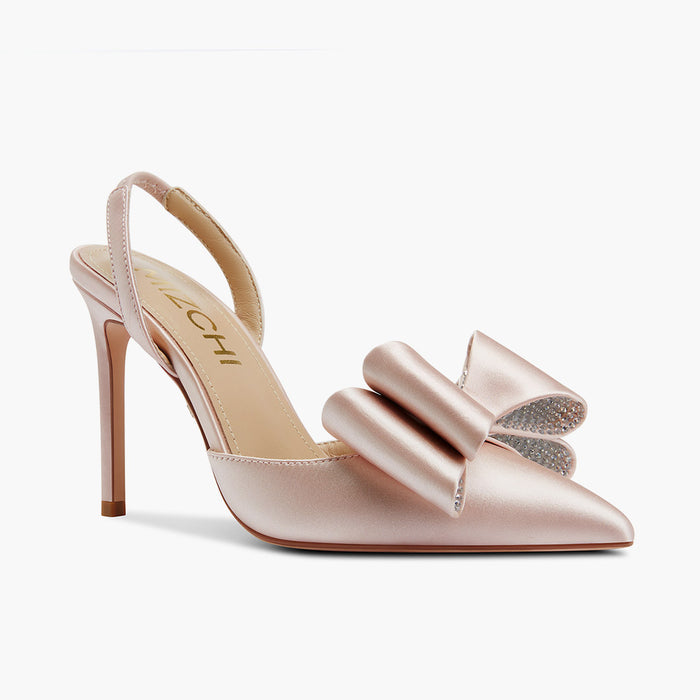ELYSIA - beige satin bow slingback