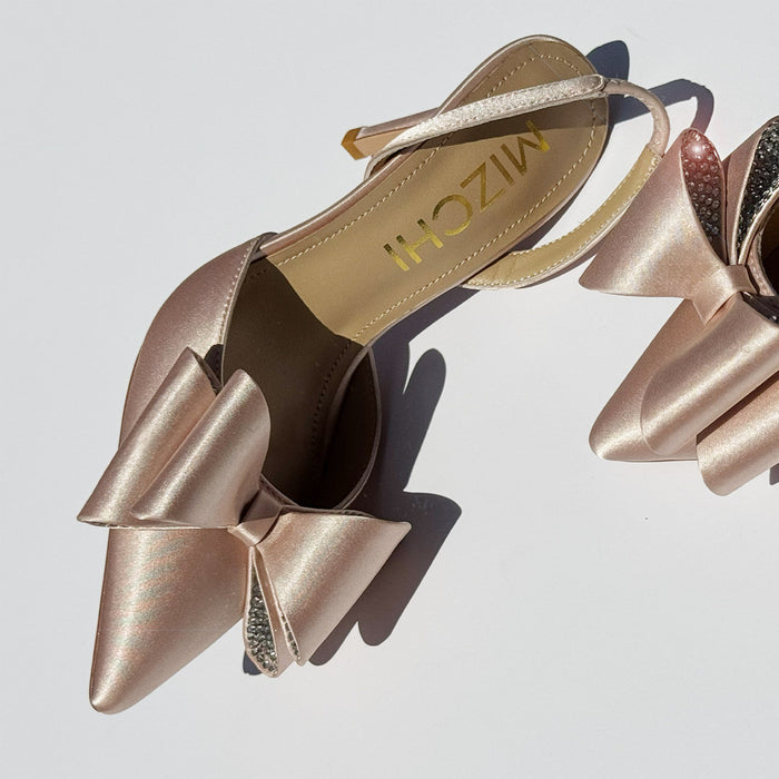 ELYSIA - beige satin bow slingback