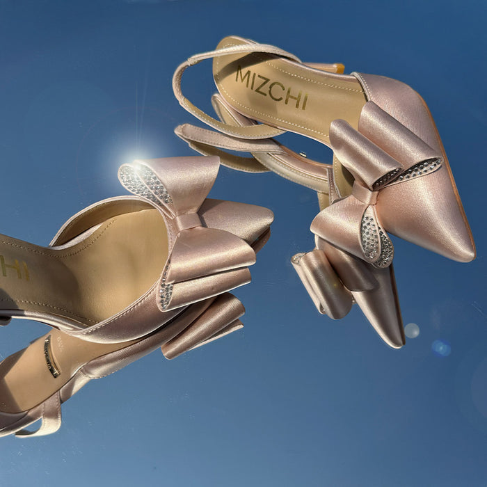ELYSIA - beige satin bow slingback