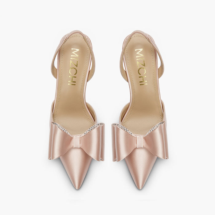 ELYSIA - beige satin bow slingback