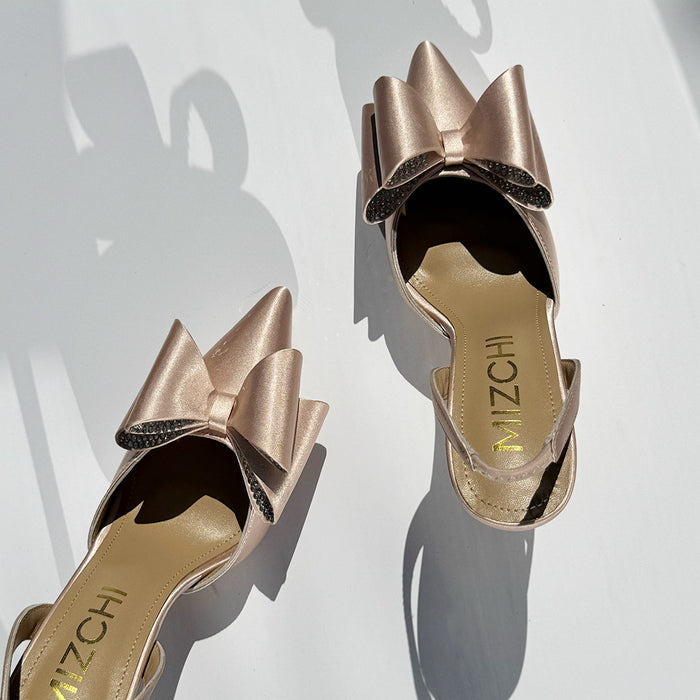 ELYSIA - beige satin bow slingback