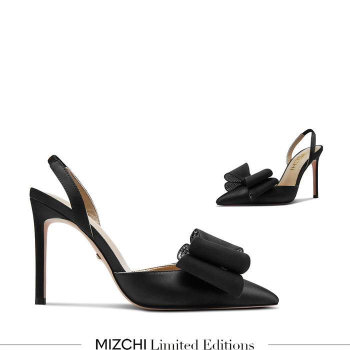 ELYSIA - black satin bow slingback