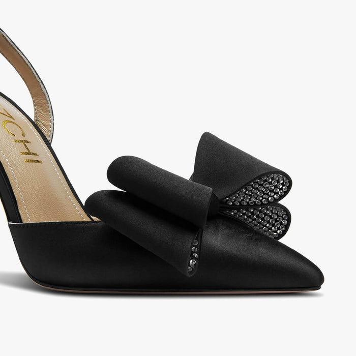 ELYSIA - black satin bow slingback