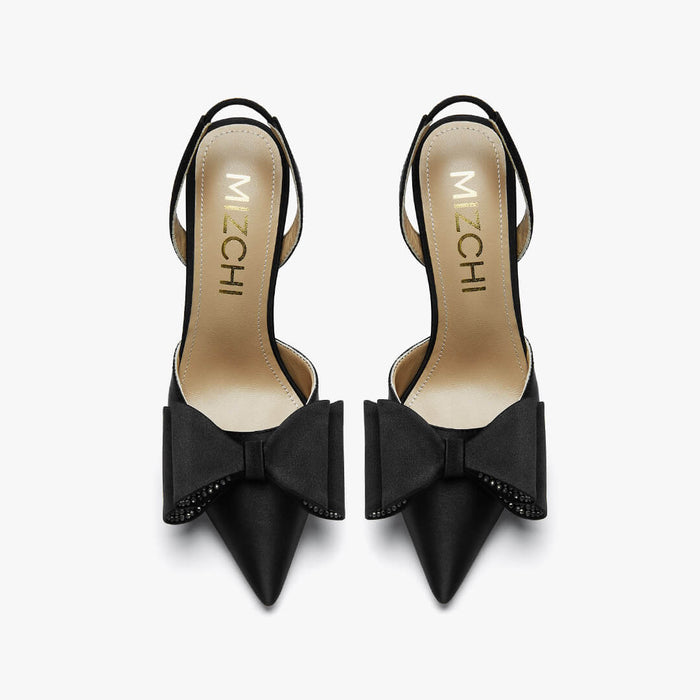 ELYSIA - black satin bow slingback