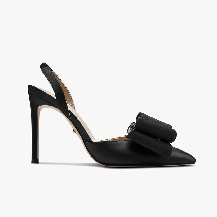 ELYSIA - black satin bow slingback