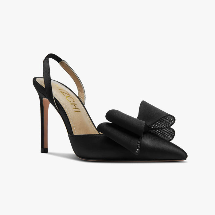 ELYSIA - black satin bow slingback