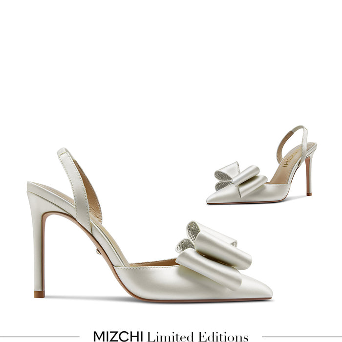 ELYSIA - ivory satin bow slingback