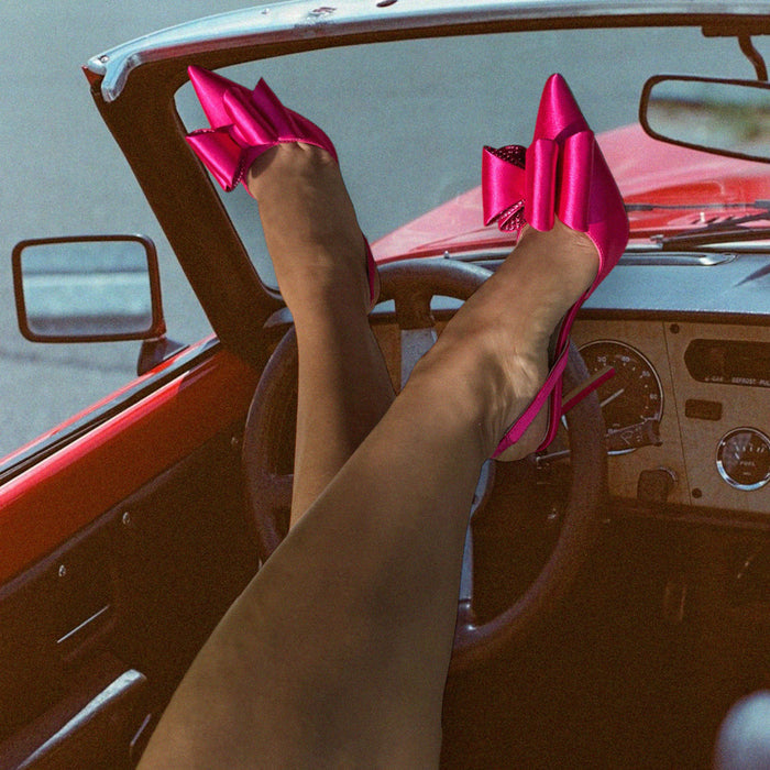 ELYSIA - pink satin bow slingback
