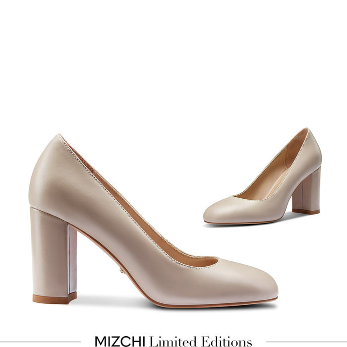 ESHA - beige leather chunky high heel pump