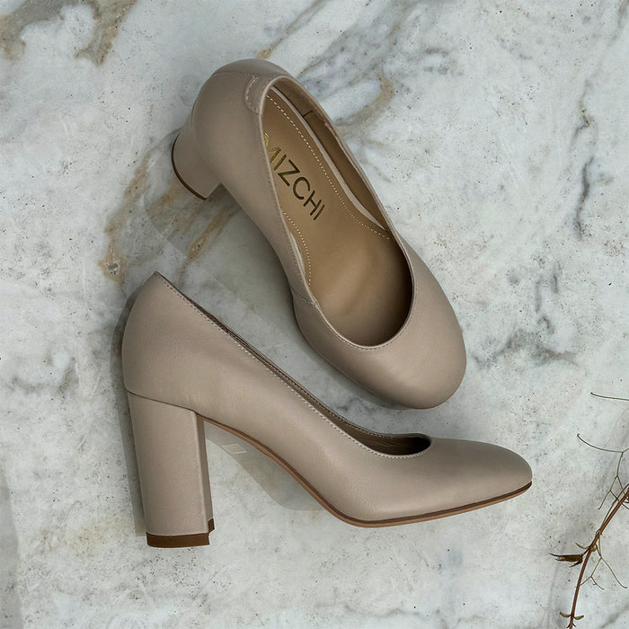 ESHA - beige leather chunky high heel pump