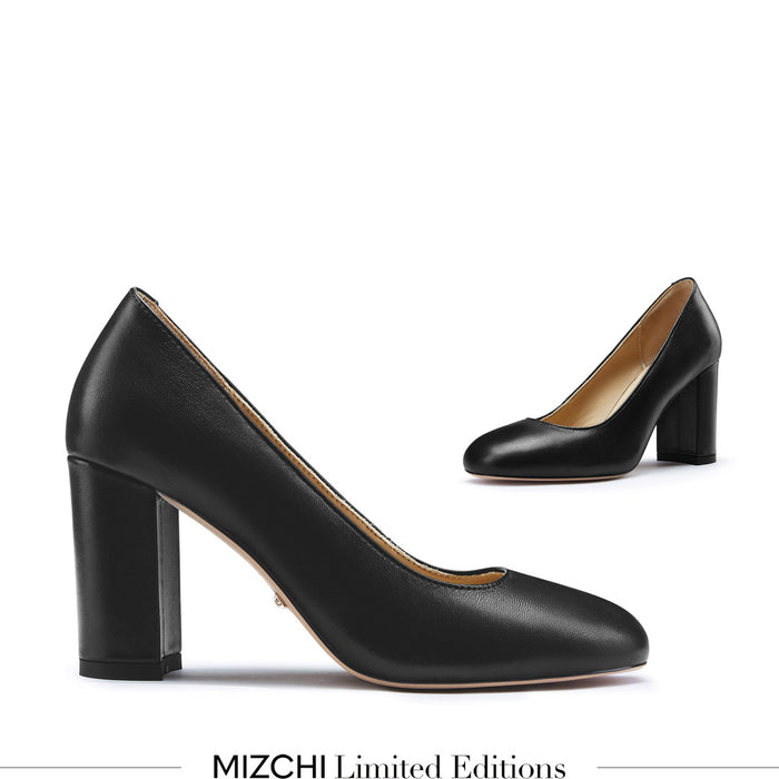 ESHA - black leather chunky high heel pump
