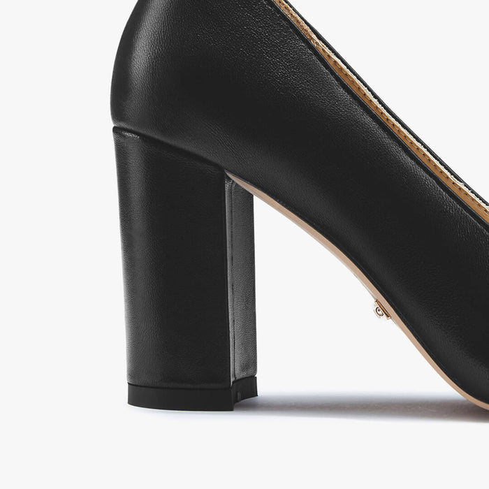 ESHA - black leather chunky high heel pump