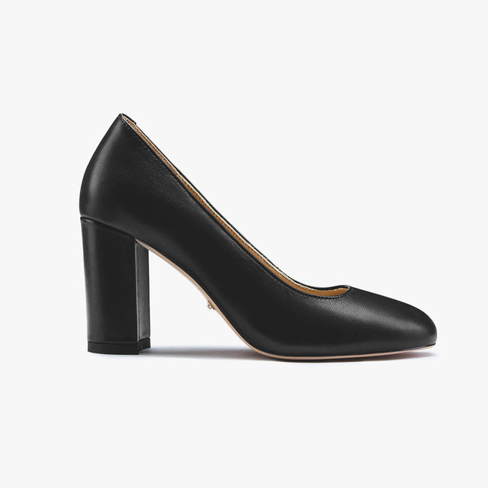 ESHA - black leather chunky high heel pump