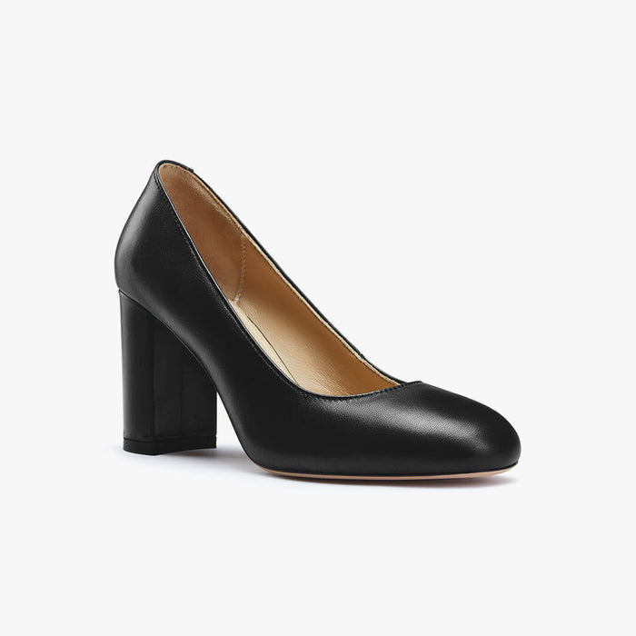 ESHA - black leather chunky high heel pump