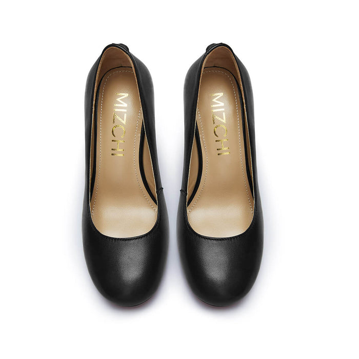ESHA - black leather chunky high heel pump