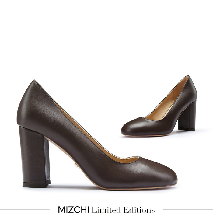 ESHA - brown leather chunky high heel pump