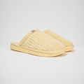 Angled front view of Essential Limoncello ribbed terry slipper showing ribbed terry upper and EVA outsole on white background