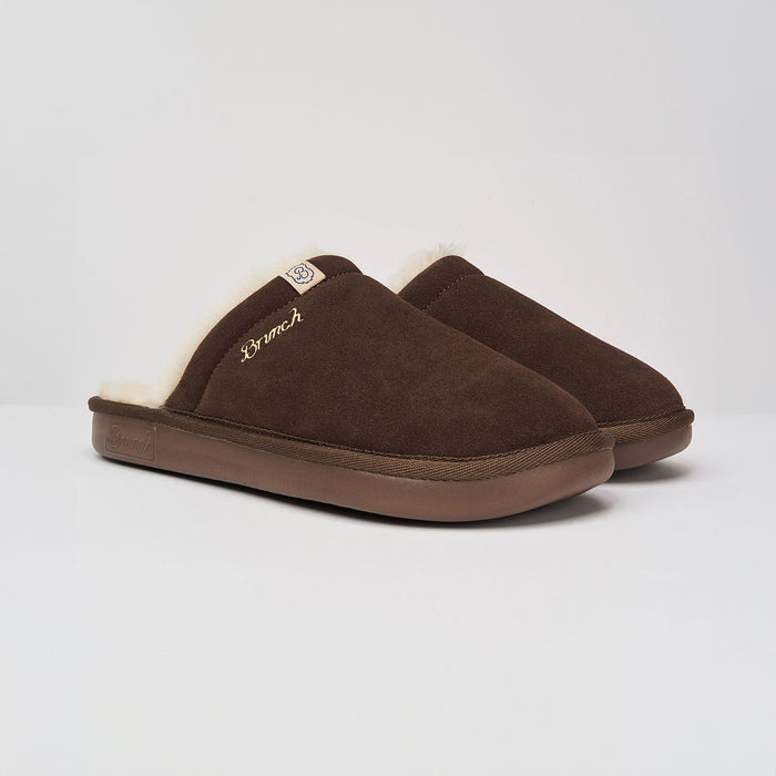 Brunch Essential Shearling slipper in Brown suede, main product image