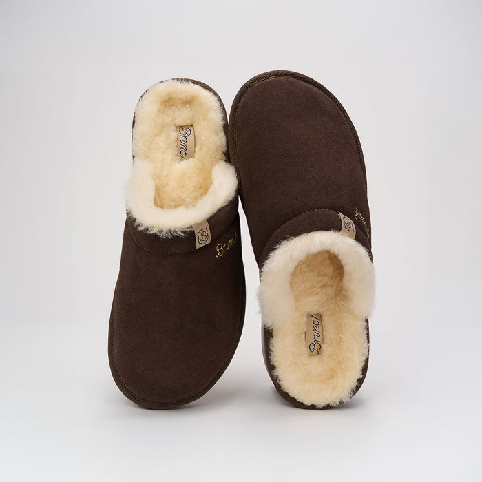 Brunch Essential Shearling slipper in Brown suede, product view 3