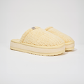 Angled front view of Essential XXL slipper in Limoncello ribbed terry showing ribbed upper and EVA sole on white background