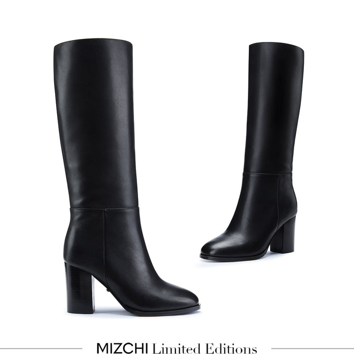 EVIE - black leather knee boots